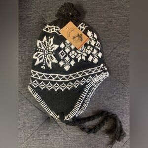 Winter Snowflake Toque/Hat with Ear Flaps and Pompom